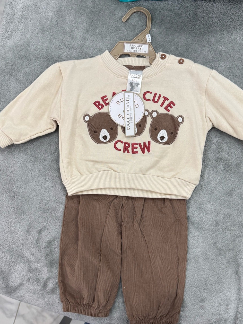Cream & Brown 'Beary Cute Crew' Kids Jogger Set